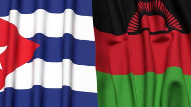 Gerçekçi kumaş desenli CUBA ve MALAWI bayrakları