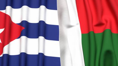 CUBA ve MADAGASCAR bayrakları gerçekçi kumaş dokusuyla