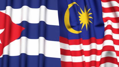 Gerçekçi kumaş dokusuna sahip CUBA ve MALAYSIA bayrakları