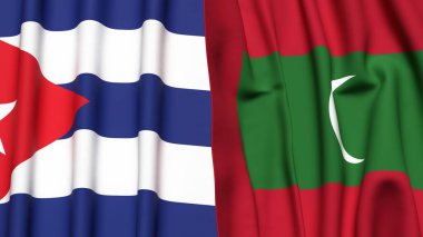 Gerçekçi kumaş dokusuna sahip CUBA ve MALDIVES bayrakları