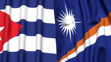 CUBA ve MARSHALL Adaları bayrakları gerçekçi kumaş dokusuyla