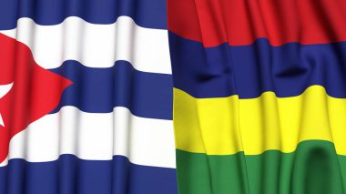 Gerçekçi kumaş dokusuna sahip CUBA ve MAURITIUS bayrakları