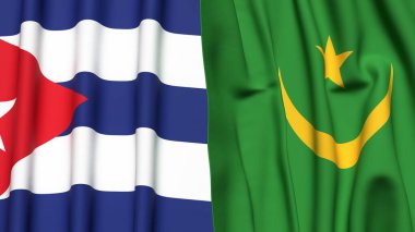 Gerçekçi kumaş dokusuna sahip CUBA ve MAURITANIA bayrakları