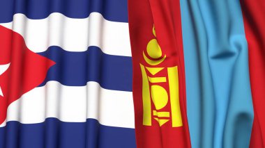 CUBA ve mongolya bayrakları gerçekçi kumaş dokusuna sahip.