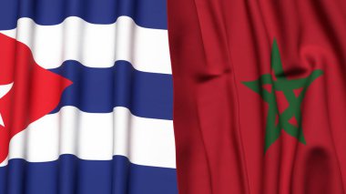 CUBA ve MoroCCO bayrakları gerçekçi kumaş dokusuyla