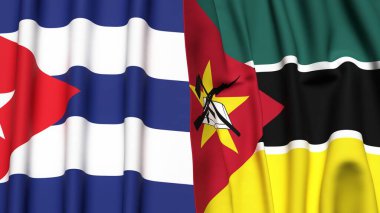 CUBA ve MOZAMBIQUE bayrakları gerçekçi kumaş dokusuyla