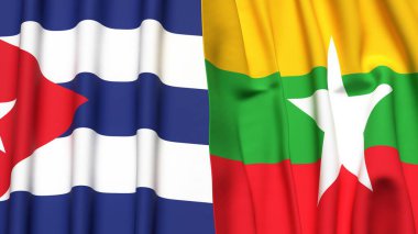 Gerçekçi kumaşlı CUBA ve Myanmar bayrakları