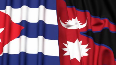 Gerçekçi kumaşlı CUBA ve NEPAL bayrakları