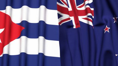 CUBA ve YENİ ZEALAND bayrakları gerçekçi kumaş dokusuyla