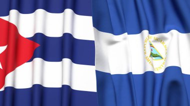 Gerçekçi kumaş dokusuna sahip CUBA ve NICARAGUA bayrakları