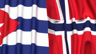 Gerçekçi kumaş desenli CUBA ve NORway bayrakları