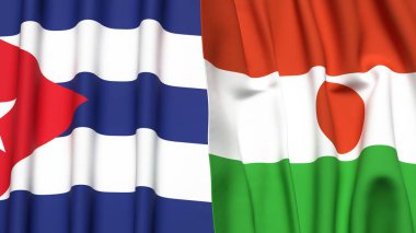 Gerçekçi kumaşlı CUBA ve NIGER bayrakları