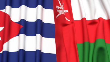 Gerçekçi kumaşlı CUBA ve OMAN bayrakları