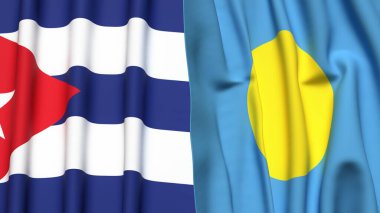 CUBA ve PALAU bayrakları gerçekçi kumaş dokusuyla