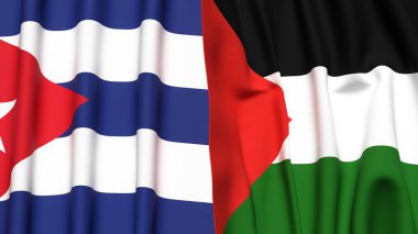 Gerçekçi kumaşlı CUBA ve Filistin 4k bayrakları