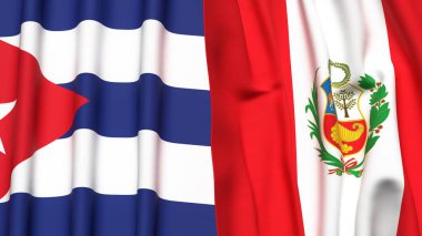 Gerçekçi kumaşlı CUBA ve Peru bayrakları