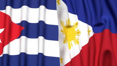 Gerçekçi kumaş desenli CUBA ve PHILIPPINES bayrakları