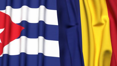 Gerçekçi kumaşlı CUBA ve ROMANIA bayrakları