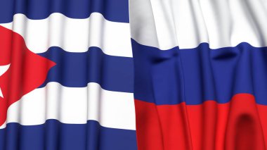 Gerçekçi kumaş dokusuna sahip CUBA ve RUSSIA bayrakları