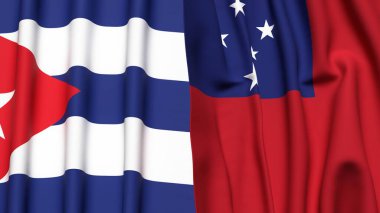 Gerçekçi kumaşlı CUBA ve SAMOA bayrakları