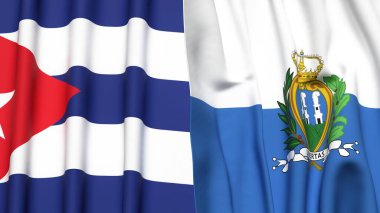 CUBA ve SAN MARINO bayrakları gerçekçi kumaş dokusuyla