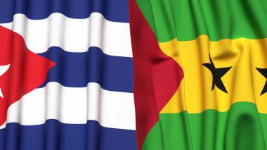 CUBA ve SAO TOME bayrakları gerçekçi kumaş dokusuyla