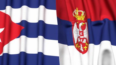 Gerçekçi kumaşlı CUBA ve SERBIA bayrakları