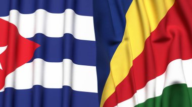 CUBA ve SEYCHELLES bayrakları gerçekçi kumaş dokusuyla