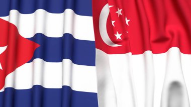 CUBA ve SINGAPORE bayrakları gerçekçi kumaş dokusuyla