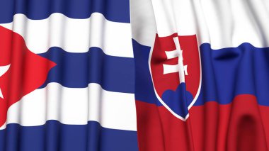 CUBA ve SLOVAKIA bayrakları gerçekçi kumaş dokusuyla