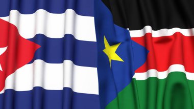 CUBA ve GÜNEY SUDAN bayrakları gerçekçi kumaş dokusuyla