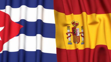 Gerçekçi kumaşlı CUBA ve SPAIN bayrakları