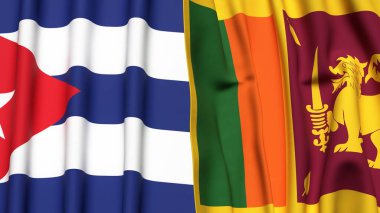 Gerçekçi kumaş dokusuna sahip CUBA ve SRI LANKA bayrakları