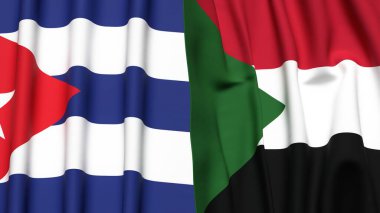 Gerçekçi kumaşlı CUBA ve SUDAN bayrakları