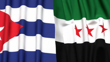 Gerçekçi kumaşlı CUBA ve SYRIA bayrakları