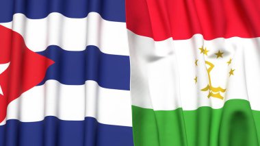 CUBA ve TAJIKISTAN bayrakları gerçekçi kumaş dokusuyla