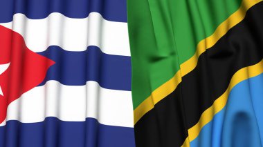 Gerçekçi kumaş dokusuna sahip CUBA ve TANZANIA bayrakları