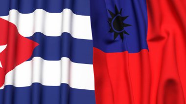 Gerçekçi kumaşlı CUBA ve Tayvan bayrakları