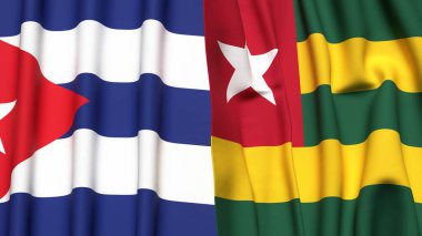 CUBA ve TOGO bayrakları gerçekçi kumaş dokusuyla