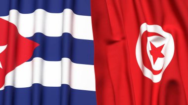 Gerçekçi kumaş dokusuna sahip CUBA ve TUNISIA bayrakları