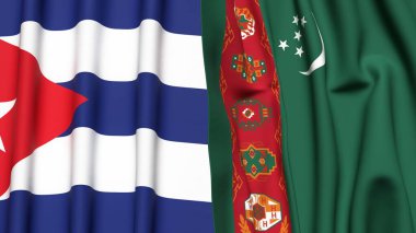 Gerçekçi kumaşlı CUBA ve Türkmenistan bayrakları