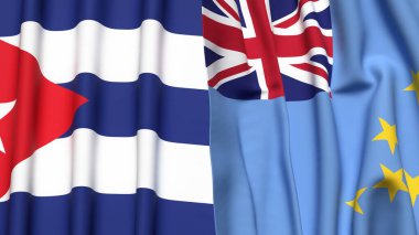 Gerçekçi kumaşlı CUBA ve TUVALU bayrakları
