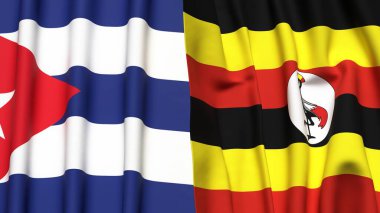 Gerçekçi kumaşlı CUBA ve UGANDA bayrakları