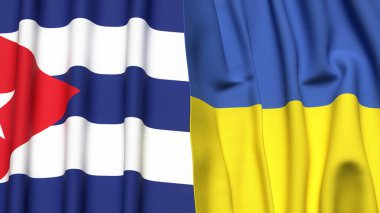 CUBA ve UKRAINE bayrakları gerçekçi kumaş dokusuyla