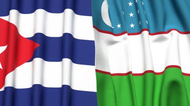 Gerçekçi kumaş dokusuna sahip CUBA ve UZBEKISTAN bayrakları