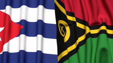 Gerçekçi kumaşlı CUBA ve VANUATU bayrakları