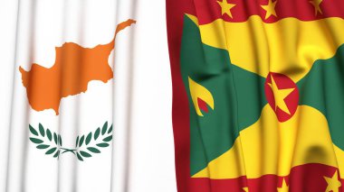 Gerçekçi kumaş dokusuna sahip CYPRUSS ve GRENADA bayrakları