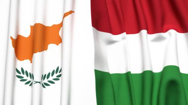 Gerçekçi kumaş dokusuna sahip CYPRUSS ve HUNGARY bayrakları