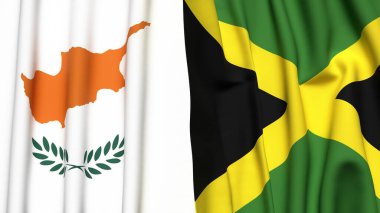 Gerçekçi kumaş dokusuna sahip CYPRUSS ve JAMAICA bayrakları