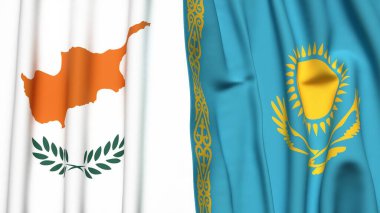 Gerçekçi kumaş dokusuna sahip CYPRUSS ve KAZAKHSTAN bayrakları